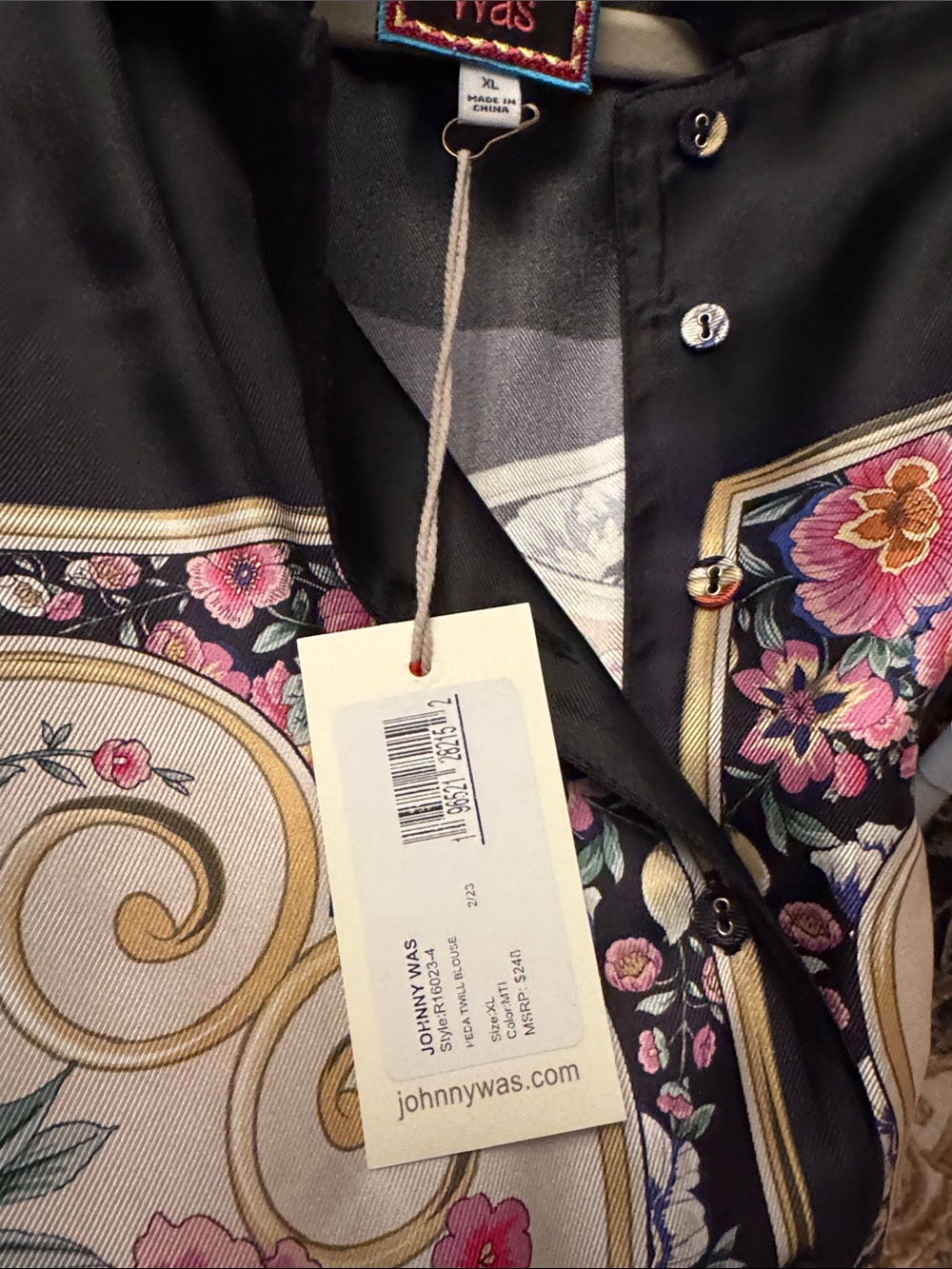 NWT $240 JOHNNY WAS FLORAL, BAROQUE KIMONO SLEEVE BLOUSE Sz XL - Picture 11 of 11